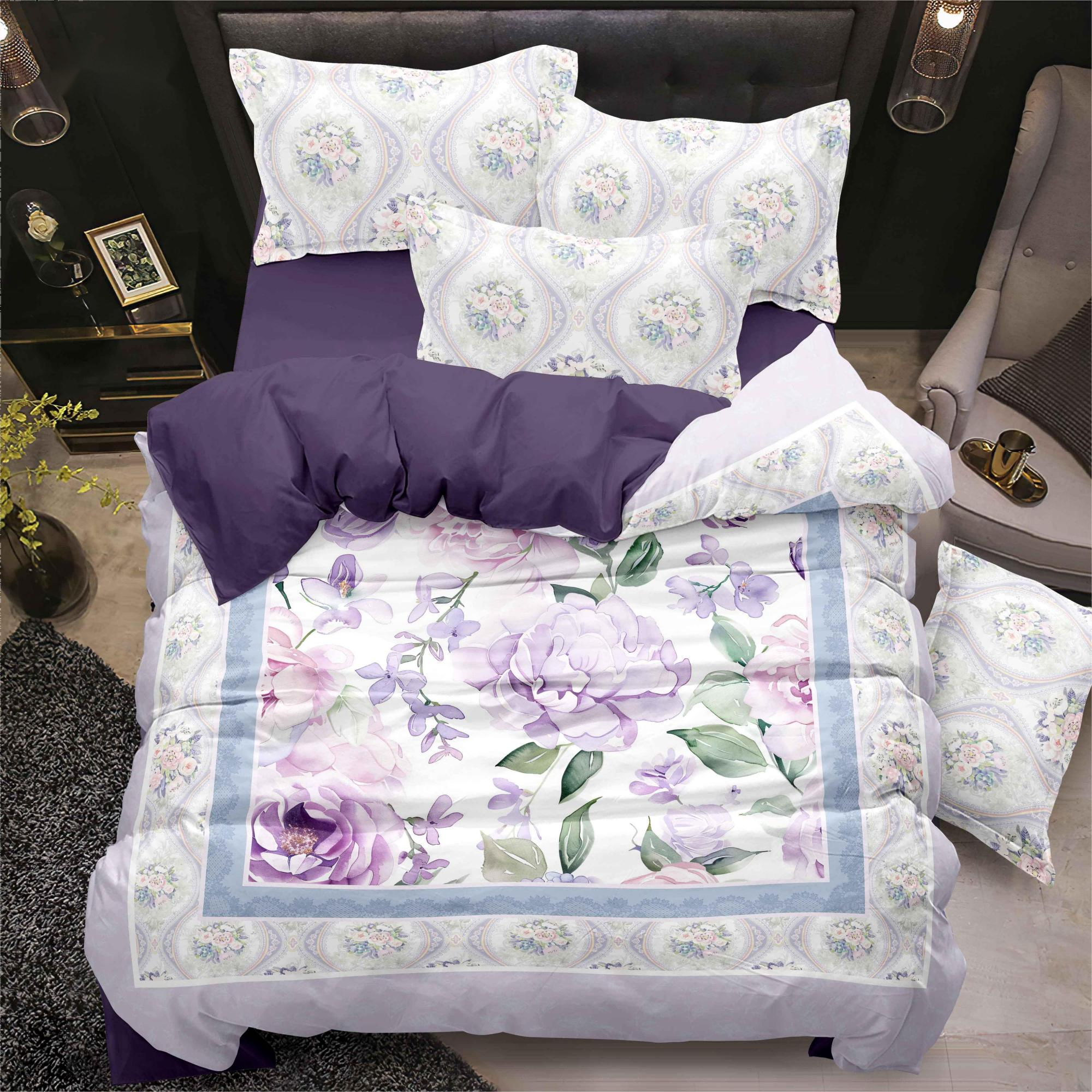 Ensemble de draps de lit à imprimé numérique à floral violet