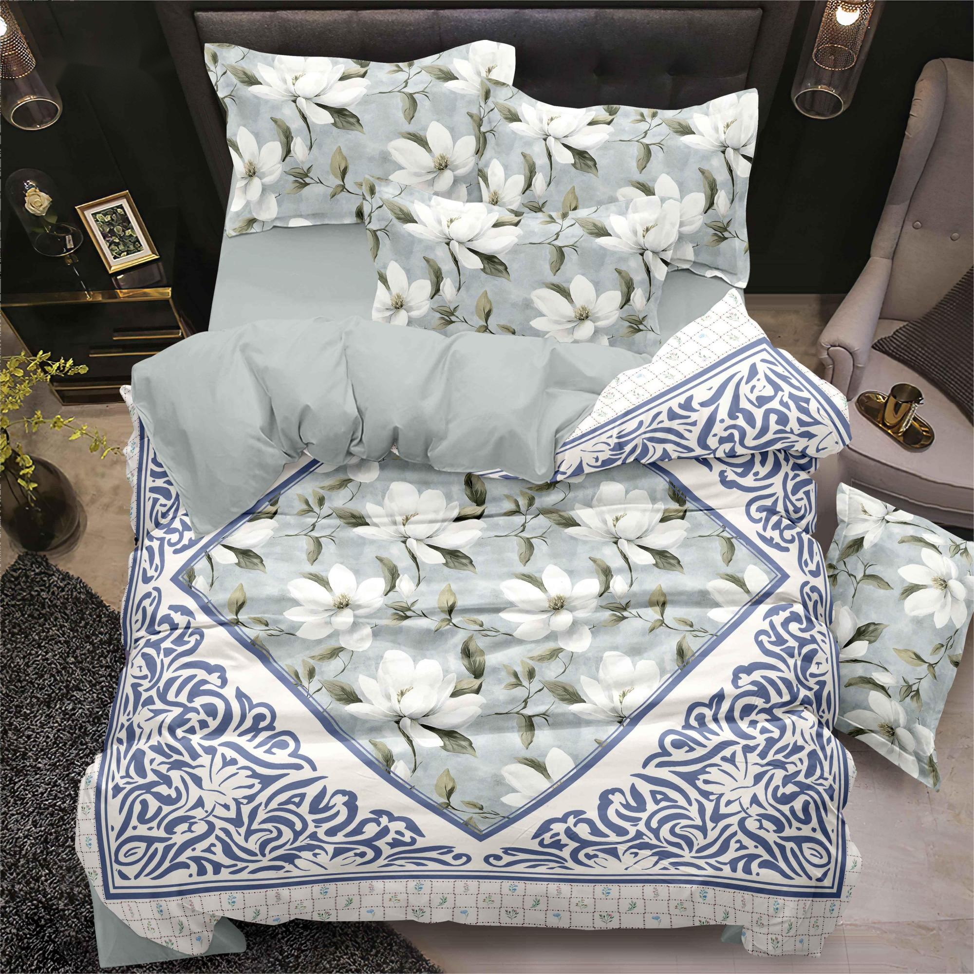 Ensemble de draps de lit imprimé numérique 130gsm (fleur）