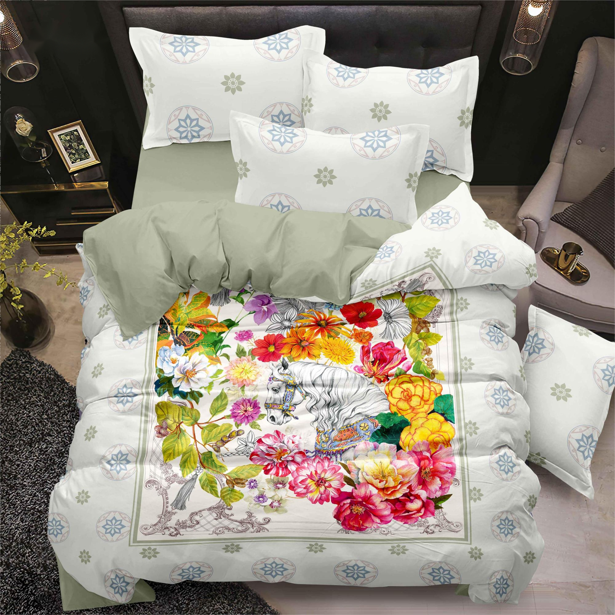 Ensemble de draps de lit imprimé numérique de 130 gsm à fleur