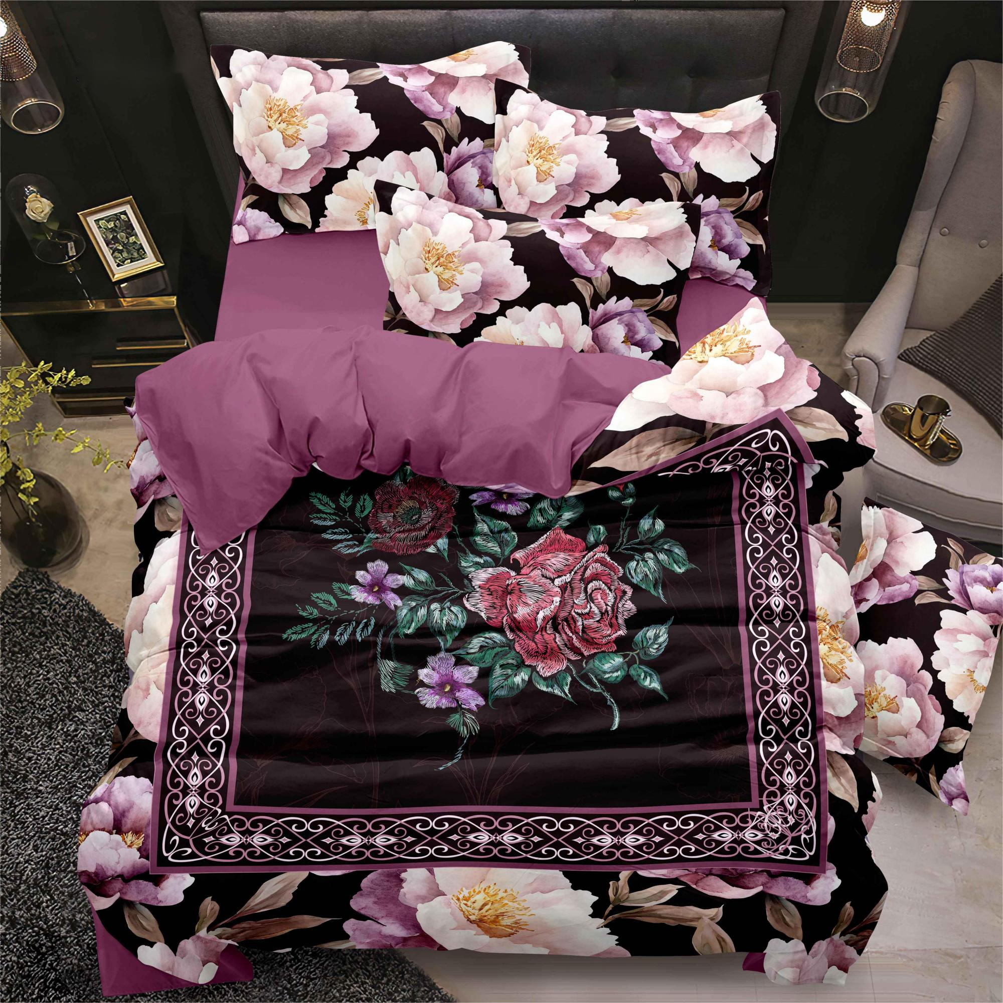 Ensemble de draps de lit imprimé numérique à fleur douce élégant