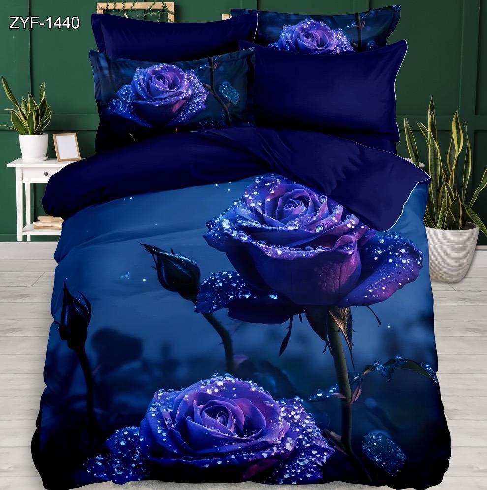 Ensemble de draps de lit imprimé numérique 5D Floral avec rose bleue et conception de bosses