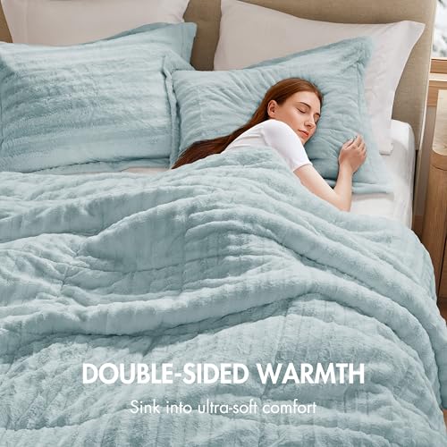 Ensemble de housse de couette en fausse fourrure, ensemble de literie en peluche ultra douce avec Texture nervurée, ensemble de housse de couette de luxe confortable