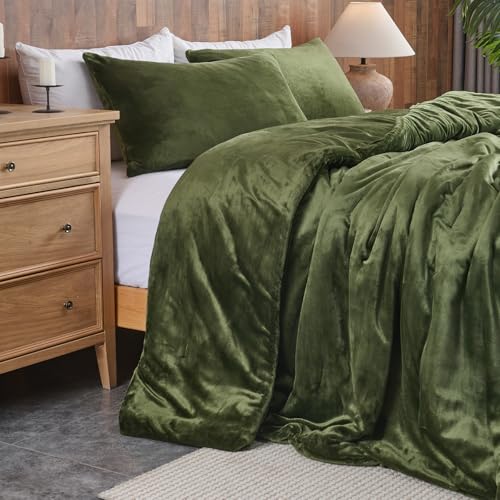 Ensemble d'édredon en velours vert forêt – Ensemble de literie matelassé ultra doux 3 pièces