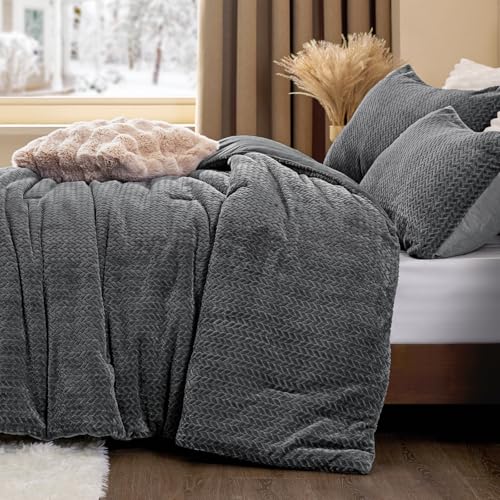 Ensemble d'édredon réversible en flanelle tricotée et en velours – Ensemble de literie 3 pièces à texture de feuille 3D