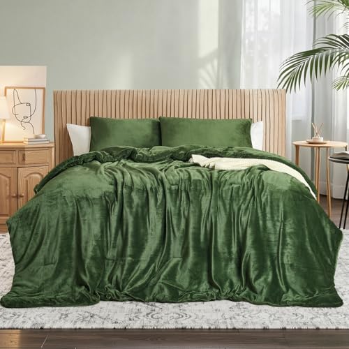 Ensemble d'édredon en velours vert forêt – Ensemble de literie matelassé ultra doux 3 pièces