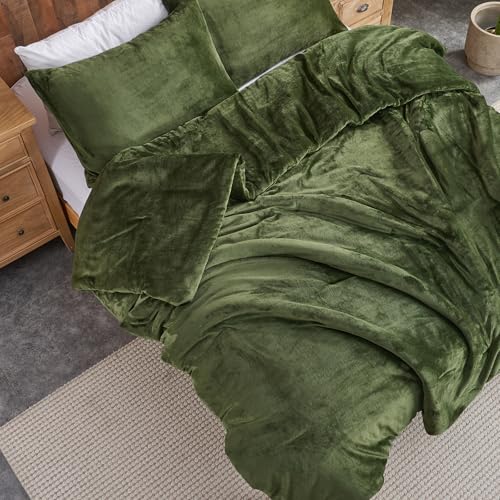 Ensemble d'édredon en velours vert forêt – Ensemble de literie matelassé ultra doux 3 pièces