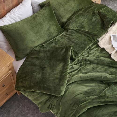 Ensemble d'édredon en velours vert forêt – Ensemble de literie matelassé ultra doux 3 pièces
