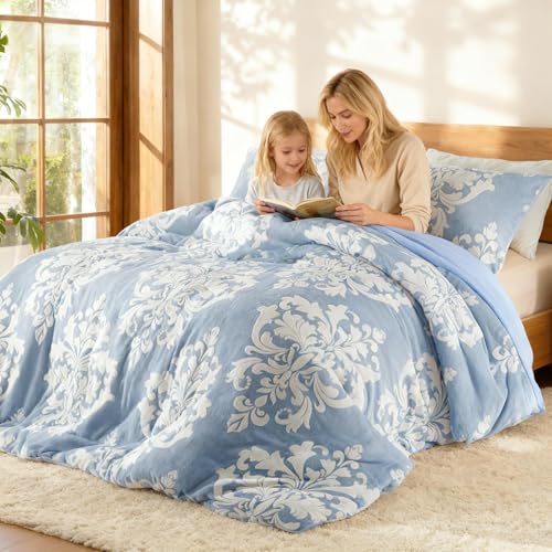 Couette d'hiver en flanelle imprimée Burnout, couette en peluche bohème avec envers en microfibre ultra douce, literie chaude toutes saisons