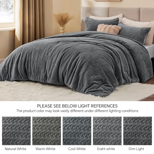 Ensemble d'édredon réversible en flanelle tricotée et en velours – Ensemble de literie 3 pièces à texture de feuille 3D