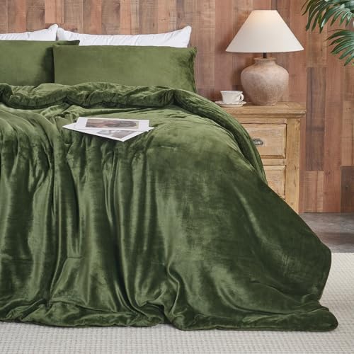 Ensemble d'édredon en velours vert forêt – Ensemble de literie matelassé ultra doux 3 pièces