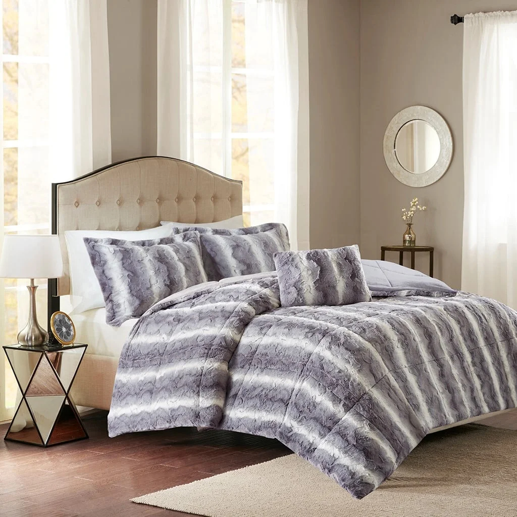 Ensemble de housse de couette en fausse fourrure de vison, ensemble de literie en peluche matelassée avec fausse fourrure en microfibre douce, ensemble de housse de couette moderne et confortable