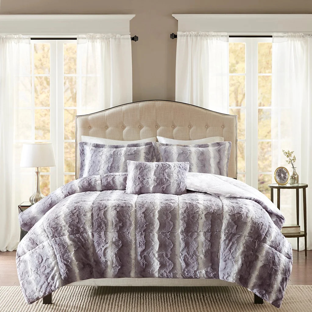 Ensemble de housse de couette en fausse fourrure de vison, ensemble de literie en peluche matelassée avec fausse fourrure en microfibre douce, ensemble de housse de couette moderne et confortable