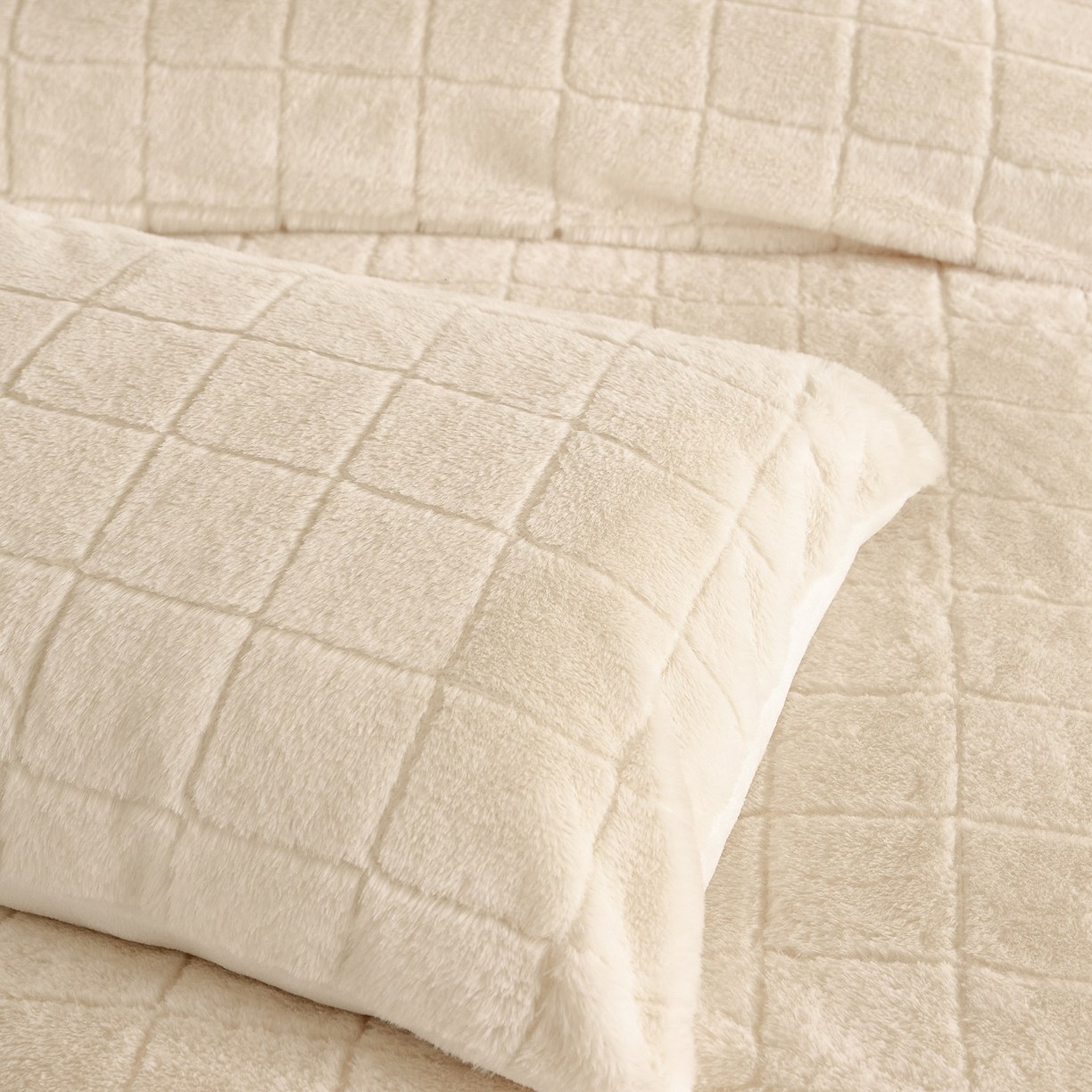 Parure de lit 3 pièces en fausse fourrure de lapin et velours de lait à carreaux – Parure de lit 3 pièces en jacquard doux